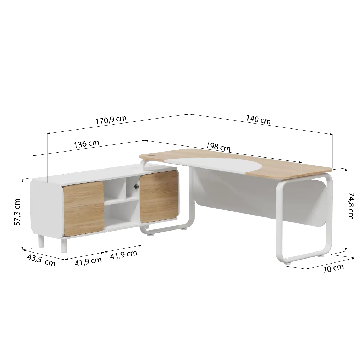 A imagem mostra a Mesa Diretor Leone Branca, um móvel elegante e funcional, ideal para um escritório moderno. A mesa tem um design retangular e uma estrutura robusta, com uma superfície ampla, perfeita para acomodar computador, documentos e outros itens essenciais do trabalho. Suas bordas são suaves e os pés são fortes, mas discretos, garantindo estabilidade e um visual sofisticado.